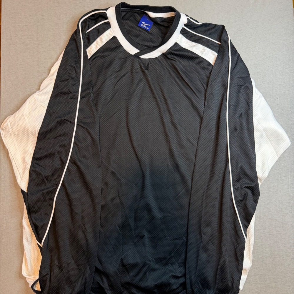 Mizuno Mens Long Sleeve Athletic Jersey Black White Mesh Training Shirt Size L